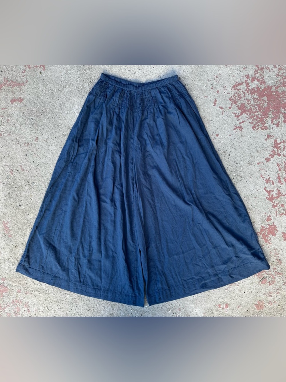 Free People Rising Sun Pants Smocked Cotton Wide Leg Sz M Blue Beach Coastal - Picture 3 of 8
